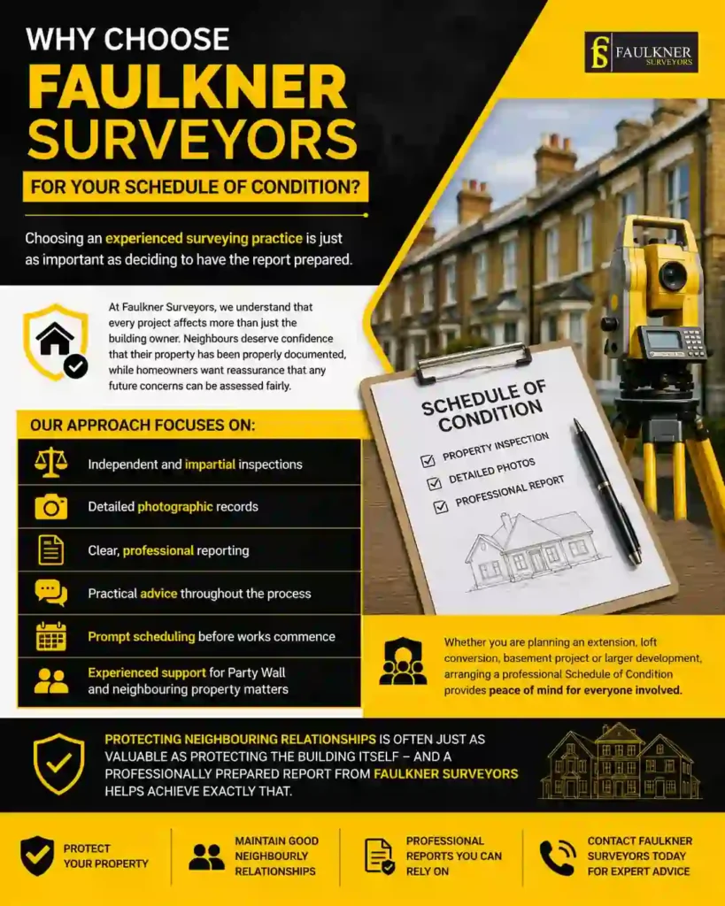 Schedule of Condition: What It Is and Why It Protects Both Neighbours 3 Why Choose Faulkner Surveyors for Your Schedule of Condition Redhill?